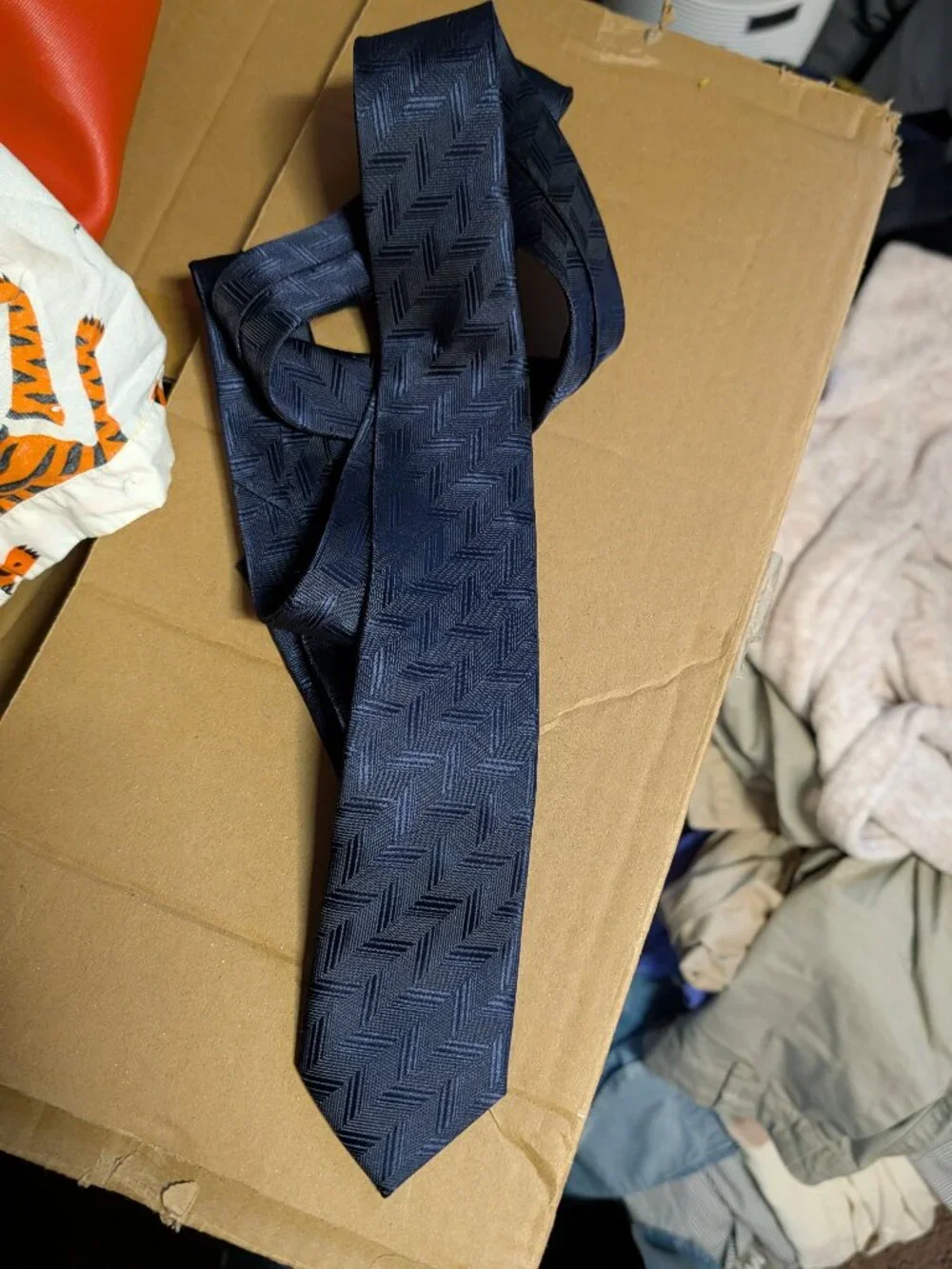 Pierre Lafitte Navy Blue Geometric Jacquard Necktie